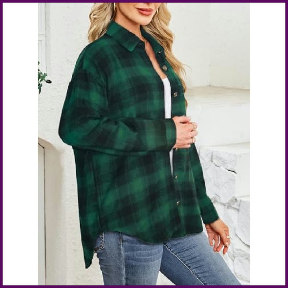 Oversized Flannel Shacket Button Down Long Sleeve… - image 7